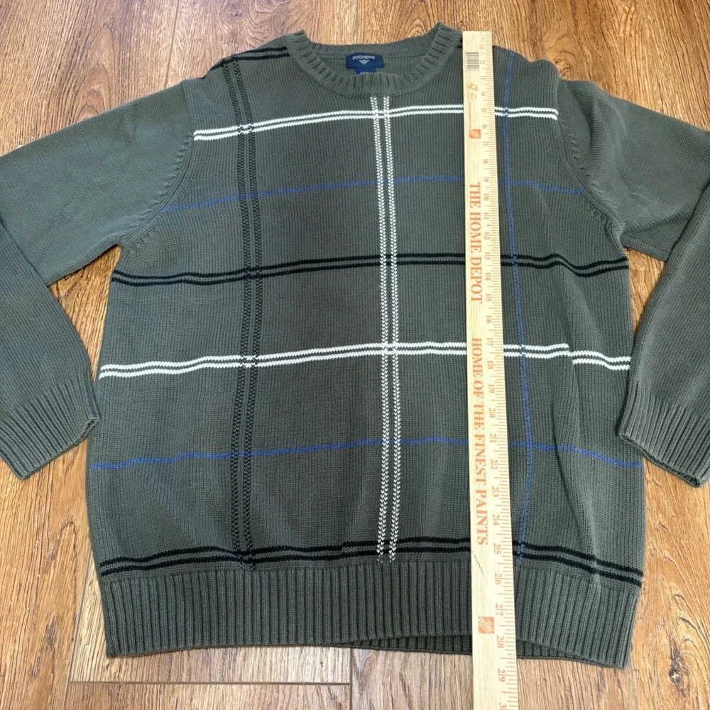 90s Dockers Mens L Tall LT Olive Green Plaid Cotton Crewneck Sweater Knit preppy